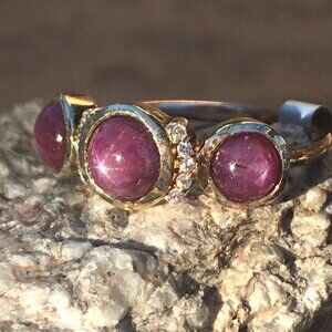 Natural Star Ruby .925 Ring Genuine Gems Sterling Silver Trilogy